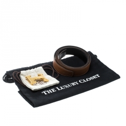 Pre Owned Hermès Black/Brown Leather Reversible Gold Grooved Finished H Buckle Belt 95cm