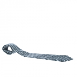 Pre Owned Hermes Navy Blue Link Pattern Printed Silk Tie