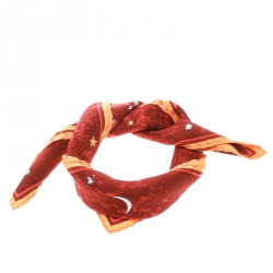 Hermes Red L'annee des Etoiles Printed Silk Pocket Square