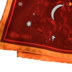 Hermes Red L'annee des Etoiles Printed Silk Pocket Square