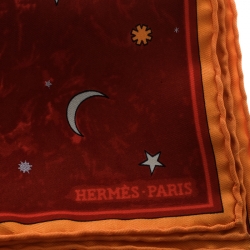 Hermes Red L'annee des Etoiles Printed Silk Pocket Square