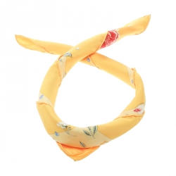 Hermes Yellow Floral Printed Silk Pocket Square
