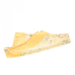 Hermes Yellow Floral Printed Silk Pocket Square