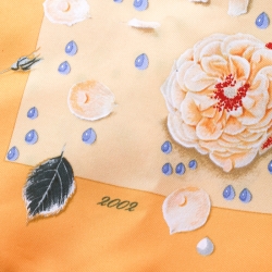 Hermes Yellow Floral Printed Silk Pocket Square