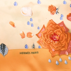 Hermes Yellow Floral Printed Silk Pocket Square