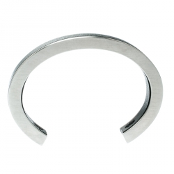 Hermes Black Leather Silver Tone Open Cuff Bracelet 