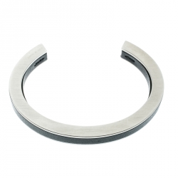 Hermes Black Leather Silver Tone Open Cuff Bracelet 