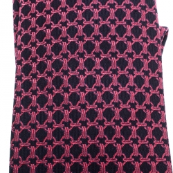 Pre Owned Hermes Vintage Navy Blue and Pink Chain Link Pattern Silk Jacquard Tie