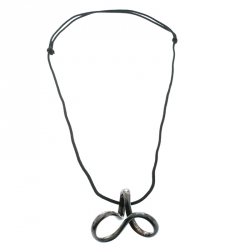 Hermes Twisted Silver Pendant Black Cord Necklace
