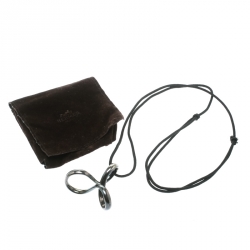 Hermes Twisted Silver Pendant Black Cord Necklace