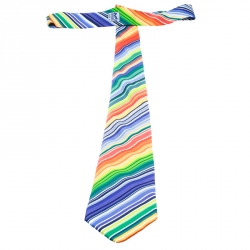 Pre Owned Hermess Multicolor Diagonal Rainbow Striped Silk Tie