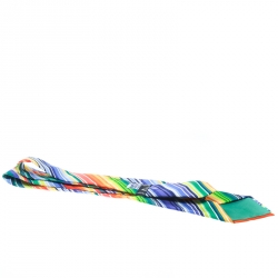 Pre Owned Hermess Multicolor Diagonal Rainbow Striped Silk Tie