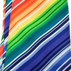 Pre Owned Hermess Multicolor Diagonal Rainbow Striped Silk Tie