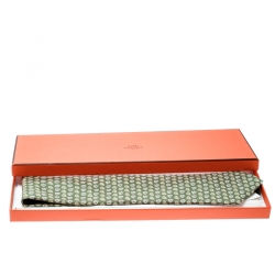 Pre Owned ربطة عنق تقليدية هيرمس حرير بنقوش خضراء فسدقية