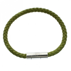 Pre Owned Hermes Goliath Green Woven Leather Palladium Plated Bracelet