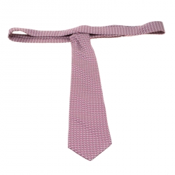 Pre Owned Hermes Burgundy Modern Geometric H Link Printed Silk Tie