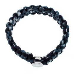 Hermes Blue Silk Twill Kid Palladium Plated Bracelet Size T4