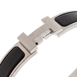 Hermes Clic HH Black Enamel Brushed Palladium Plated Bracelet GM
