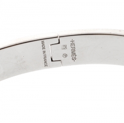 Hermes Clic HH Black Enamel Brushed Palladium Plated Bracelet GM