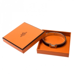 Hermes Clic HH Black Enamel Brushed Palladium Plated Bracelet GM