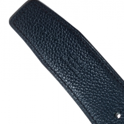 Pre Owned Hermès Black/Blue Leather Reversible Silver Hammered Finished H Buckle Belt 90cm