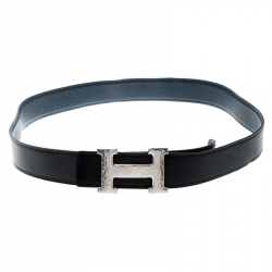 Hermes Grey Black Silver H Belt