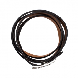 Hermes Hapi 3 Dark Green Leather Palladium Plated Wrap Bracelet