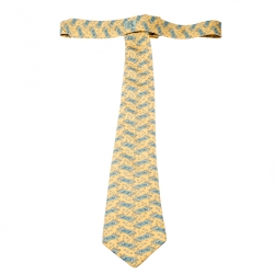 Pre Owned ربطة عنق هيرمس حرير بنقوش سجاد سحري صفراء