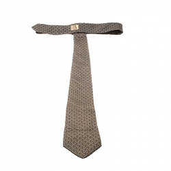 Pre Owned Hermes Grey and Brown Chain Link Pattern Printed Silk Tie