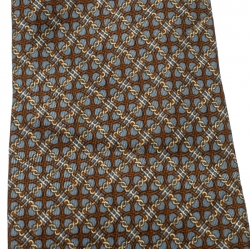 Pre Owned Hermes Grey and Brown Chain Link Pattern Printed Silk Tie