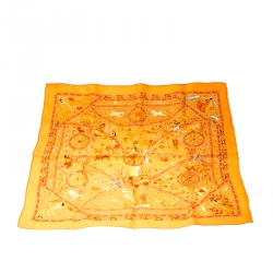 Hermes Orange Peuple Du Vent Printed Silk Pocket Square  