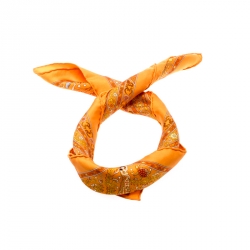 Hermes Orange Peuple Du Vent Printed Silk Pocket Square  