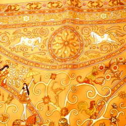 Hermes Orange Peuple Du Vent Printed Silk Pocket Square  