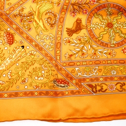 Hermes Orange Peuple Du Vent Printed Silk Pocket Square  