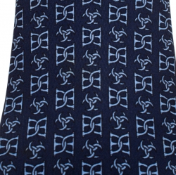 Hermes Vintage Navy Blue Equestrian Stirrup Print Silk Tie