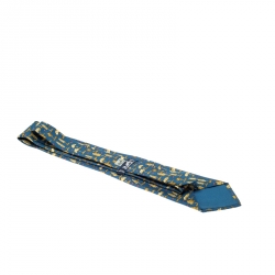 Pre Owned Hermes Blue Silk Gold Tree Print Tie 