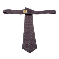 Pre Owned Hermes Navy Blue Red Rope Geometric Print Silk Tie