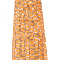 Pre Owned Hermes Orange Equestrian Chain Link Print Silk Tie