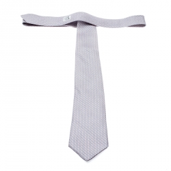 Pre Owned Hermes Pink and Blue Infinite Link Print Silk Tie