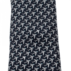 Pre Owned Hermes Navy Blue Aeroplanes and Swallows Print Silk Tie
