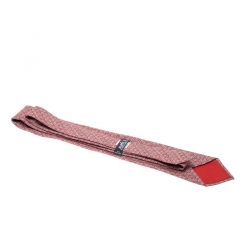 مملوكة مسبقًا Hermes Red Geometric Chain Link Print Silk Twill Tie 