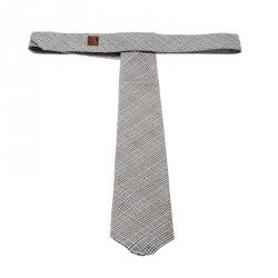 Pre Owned Hermes Black and White Plaid Dot Embroidered Silk Jacquard Tie 