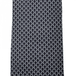 Pre Owned Hermes Grey Breakfast at Hermes Print Silk Twill Tie 