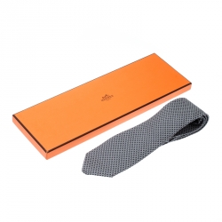 Pre Owned Hermes Grey Breakfast at Hermes Print Silk Twill Tie 