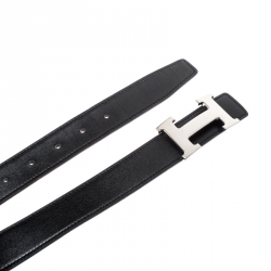 Pre Owned Hermes Black Leather H Buckle Reversible Belt 95CM