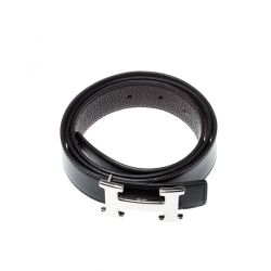 Pre Owned Hermes Black Leather H Buckle Reversible Belt 95CM