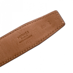 Pre Owned Hermes Orange Crocodile and Swift Leather Constance 2 Guillochee Finish H Buckle Belt 85CM