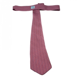 مملوكة مسبقًا Hermes Red and Blue Geometric Stripe Print Silk Twill Tie 