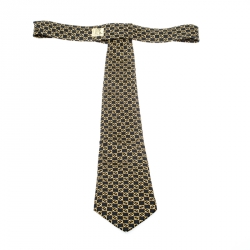 Pre Owned Hermes Black Horsebit Print Silk Twill Tie