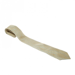 Pre Owned Hermes Yellow and Blue Ring print Silk Tie
